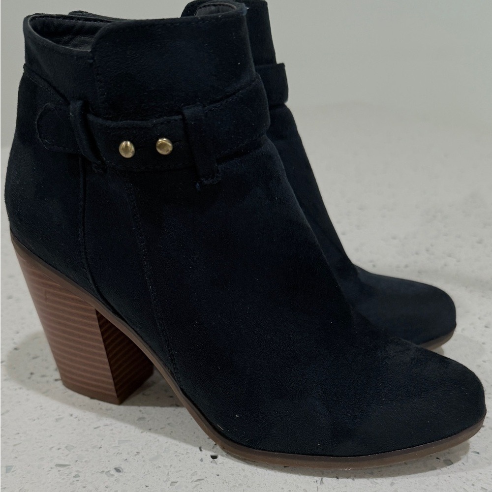 Merona Womens Blue Faux Suede Block Heel Ankle Boots Size 8 Side Zip